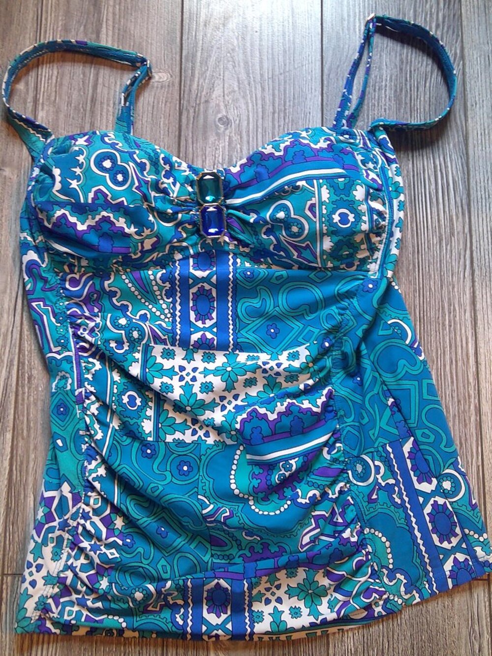 "BLEU by Rod Beattie" Jeweled Sweetheart Tankini Swim Top Woman Sz 10